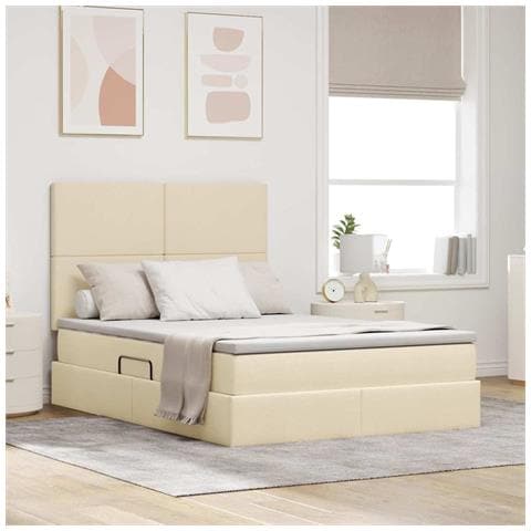 Letto con contenitore e LED Crema 140 x 190 cm Poliestere - Foto 2