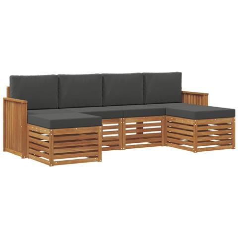 Set divani 6 pcs Naturale e Antracite Legno di Acacia Massello - Foto 1