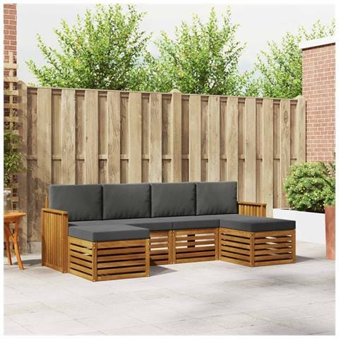Set divani 6 pcs Naturale e Antracite Legno di Acacia Massello - Foto 2