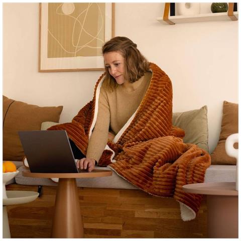 Koomy Coperta elettrica 140 W Marrone, Bianco Tessuto felpato - Foto 5