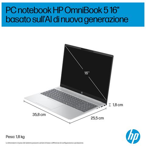 OmniBook 5 Laptop Next Gen AI 16-ag1023nl Copilot+ PC AMD Ryzen AI 7 350 Computer portatile 40,6 cm (16") 2K 16 GB LPDDR5x-SDRAM 1 TB SSD Wi-Fi 6 (802.11ax) Windows 11 Home Argento - Foto 2