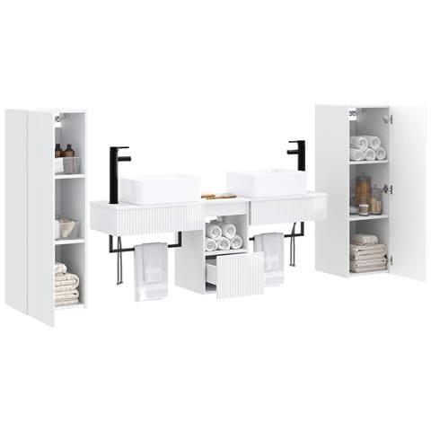 Set di mobili per il bagno 5 pz Bianco Lucido - Foto 9