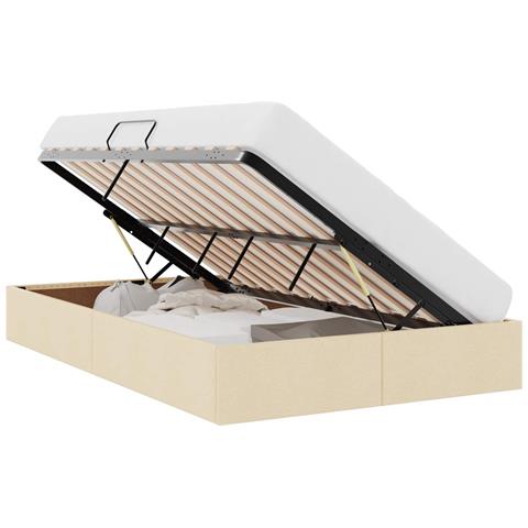 Letto ottomano con archiviazione Crema 120 x 200 cm Tessuto - Foto 1