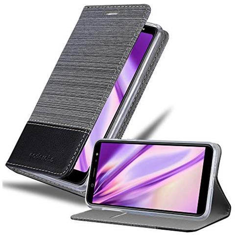 Custodia Compatibile Con Samsung Galaxy A6 2018 In Grigio Nero - Coperchio Protettiva Con Chiusura Magnetica, Funzione Stand E Tasca Per Le Carte - Foto 1