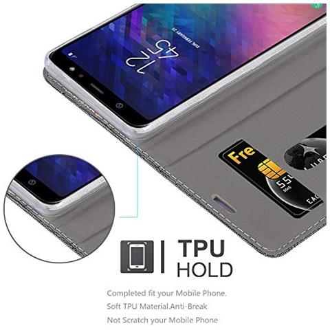 Custodia Compatibile Con Samsung Galaxy A6 2018 In Grigio Nero - Coperchio Protettiva Con Chiusura Magnetica, Funzione Stand E Tasca Per Le Carte - Foto 2