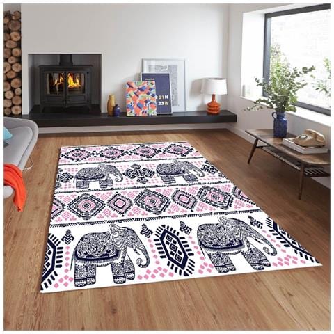Tappeto Stampato Elephant Life - Geometrico - Arredo - Antiscivolo - Da Soggiorno, Salotto, Camera - Multicolore In Poliestere, Cotone, 100 X 150 Cm - Foto 3