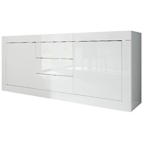 Mobile Multiuso Basic - 2 Ante, 3 Cassetti - Per Sala, Camera, Cucina, Ingresso - Bianco In Truciolare Melaminico, 210 X 43 X 86 Cm - Foto 3