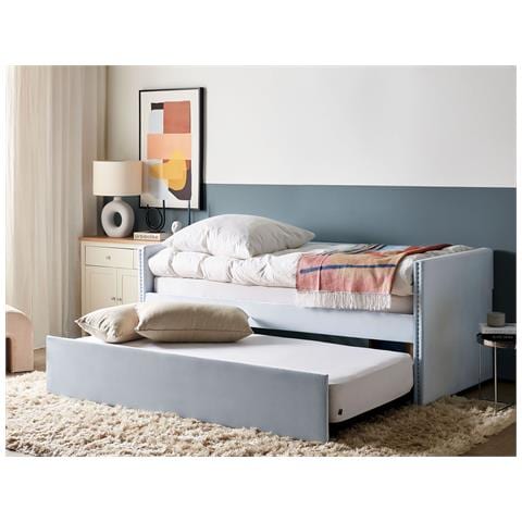 Letto Estraibile Velluto Troyes 90 X 200 Cm Azzurro - Foto 1