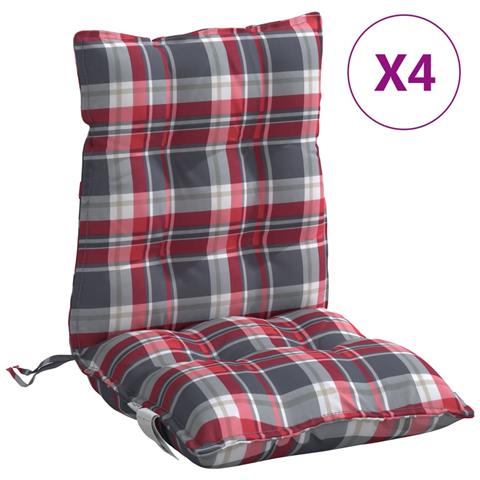 Cuscini Sedia Schienale Basso 4 Pz Quadri Rosso Tessuto Oxford - Foto 2