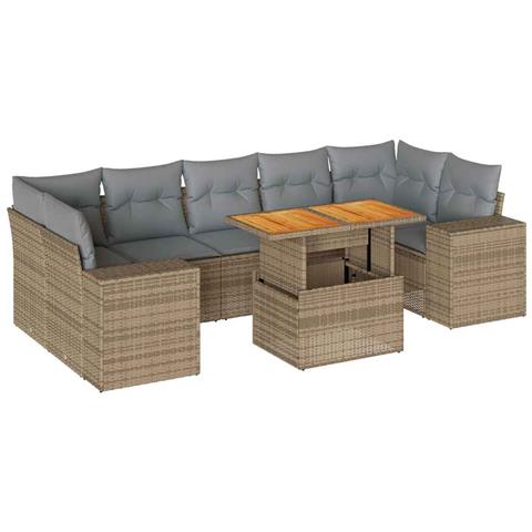 Set Divano Da Giardino 8 Pz Con Cuscini Beige In Polyrattan - Foto 1