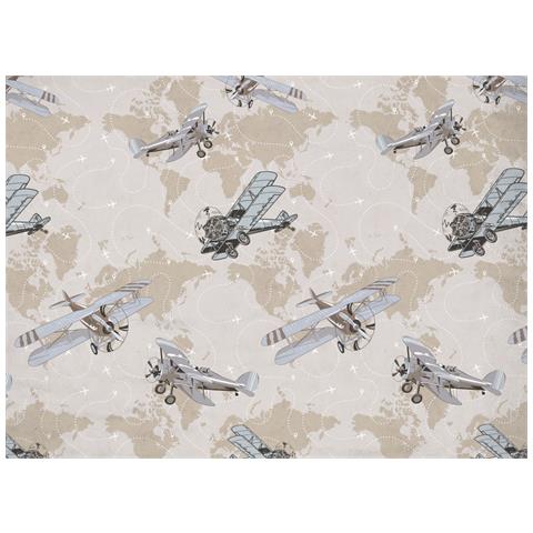 Copripiumino Sacco Piumone Pensieri Delicati Cotone Disegno Aerei Singolo Beige - Foto 2