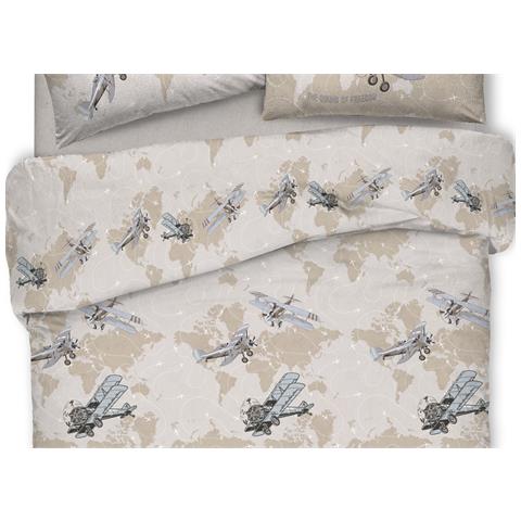 Copripiumino Sacco Piumone Pensieri Delicati Cotone Disegno Aerei Singolo Beige - Foto 5