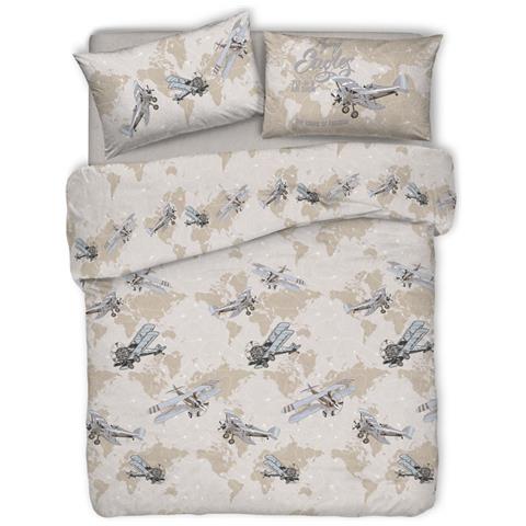 Copripiumino Sacco Piumone Pensieri Delicati Cotone Disegno Aerei Singolo Beige - Foto 1