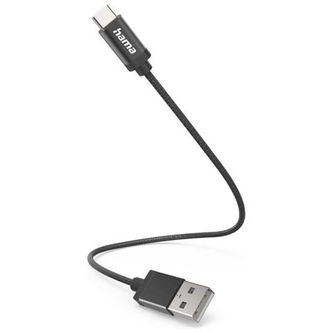 Usb-a To Usb-c Quick Charging Cable, Usb 2.0, Nylon Sheath, 0.2 Metre, Black - Foto 1