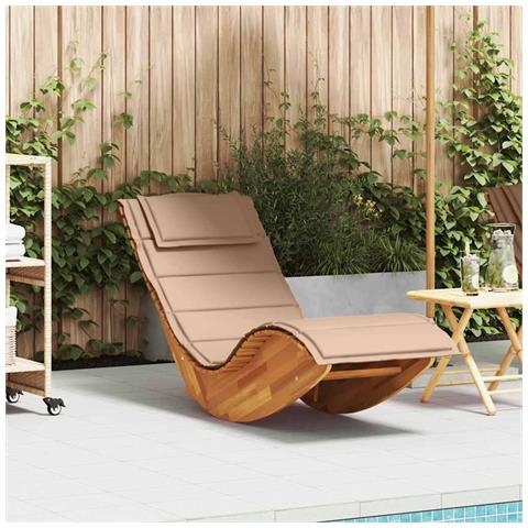 Lettino a Dondolo con Cuscino in Legno Massello di Acacia - Foto 1