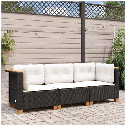 Divano Da Giardino A 3 Posti Con Cuscini Nero In Polyrattan - Foto 3