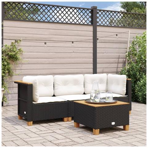 Divano Da Giardino A 3 Posti Con Cuscini Nero In Polyrattan - Foto 1