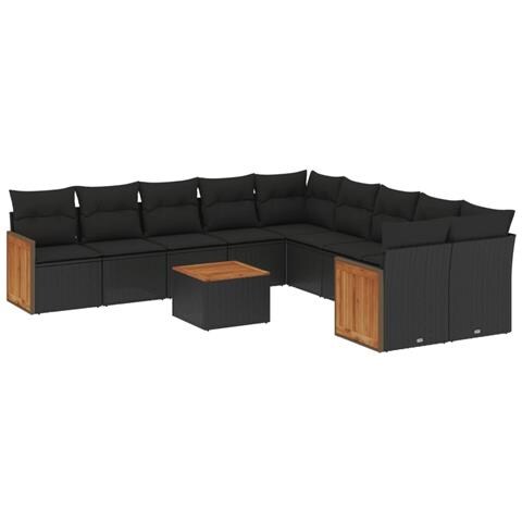 Set Divani Da Giardino 11 Pz Con Cuscini In Polyrattan Nero - Foto 2