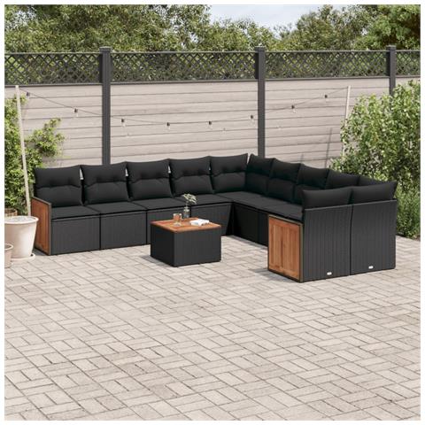 Set Divani Da Giardino 11 Pz Con Cuscini In Polyrattan Nero - Foto 1