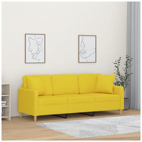 Divano A 3 Posti Con Cuscini Giallo Chiaro 180 Cm In Tessuto - Foto 1