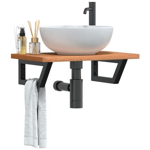 Ripiano A Parete Per Lavabo In Acciaio E Massello Di Faggio - Foto 8