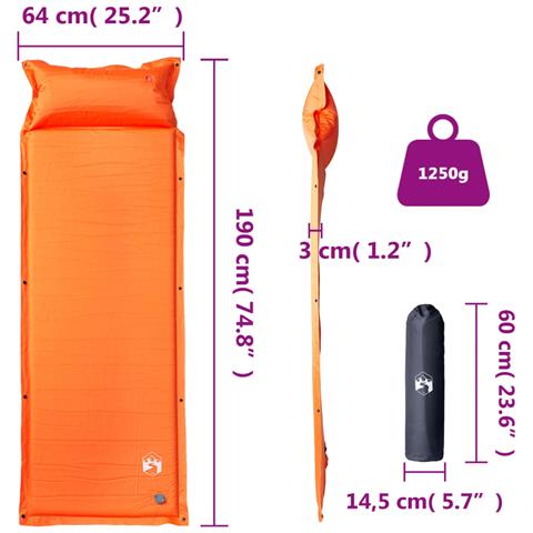 Materasso Campeggio Autogonfiabile Cuscini 1 Persona Arancio - Foto 6