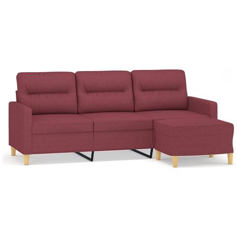 Divano a 3 Posti con Poggiapiedi Rosso Vino 180 cm in Tessuto - Foto 1