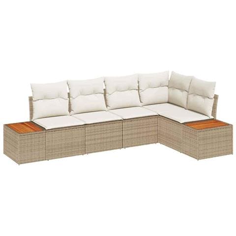 Set da giardino a 5 pezzi con cuscini beige Polyrattan Acacia - Foto 1