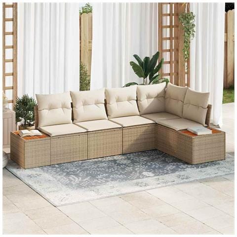 Set da giardino a 5 pezzi con cuscini beige Polyrattan Acacia - Foto 2