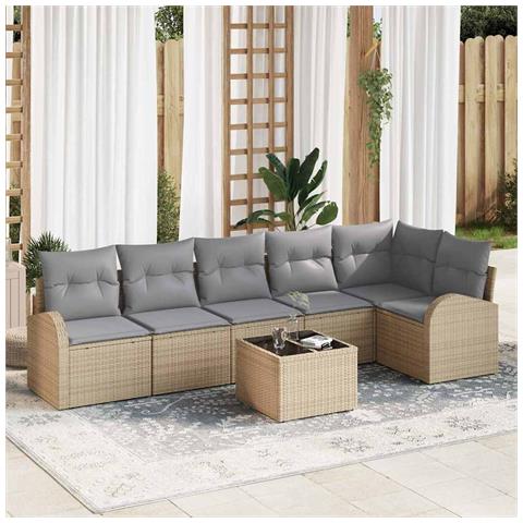 Set di divani da giardino 7 pezzi con cuscini in polyrattan nero, Divano da giardino 2 posti con spazio di stoccaggio e cuscini in polyrattan beige - Foto 2