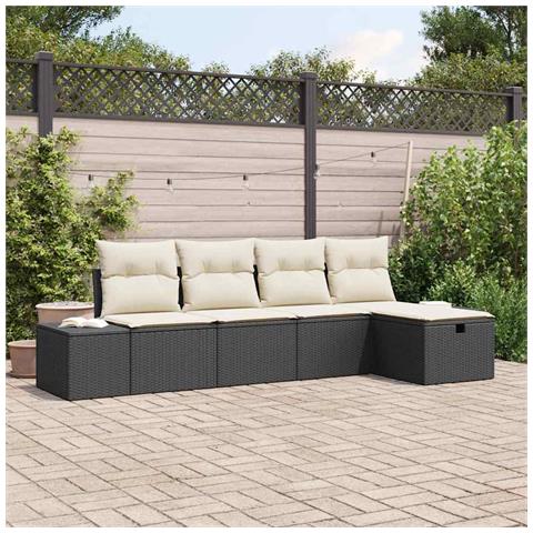 Set di Divani da Giardino da 5 Pezzi con Cuscini Nero Polyrattan - Foto 2
