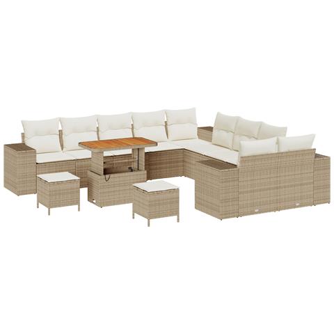 Set Divano da Giardino 13 Pezzi con Cuscini Beige, Set da Pranzo da Giardino 3 Pezzi con Cuscini Beige - Foto 1