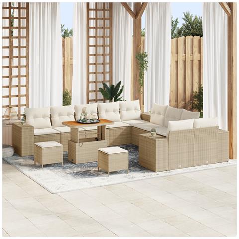 Set Divano da Giardino 13 Pezzi con Cuscini Beige, Set da Pranzo da Giardino 3 Pezzi con Cuscini Beige - Foto 2