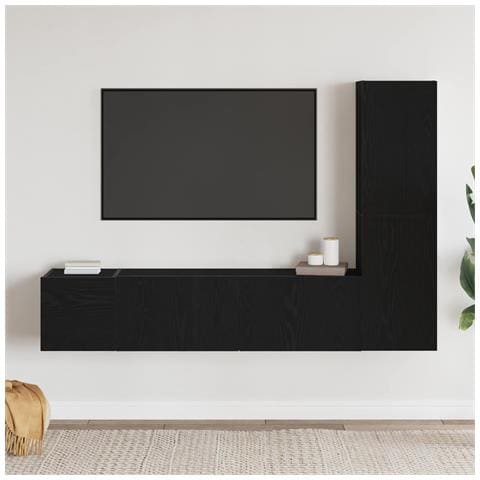 Set di mobili TV da parete 3 pezzi Nero Rovere in legno ingegnerizzato - Foto 2