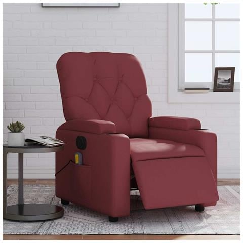 Poltrona Massaggiante Reclinabile Rosso Vino in Similpelle - Foto 2