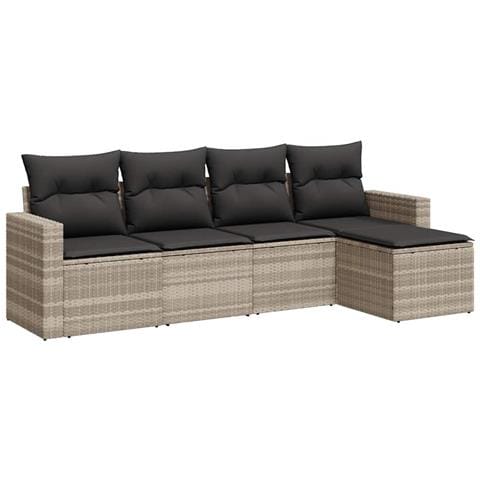 Set Divano da Giardino 5pz con Cuscini Grigio Chiaro Polyrattan - Foto 1
