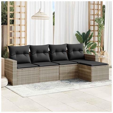 Set Divano da Giardino 5pz con Cuscini Grigio Chiaro Polyrattan - Foto 2