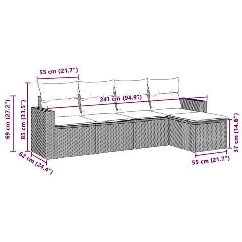 Set Divano da Giardino 5pz con Cuscini Grigio Chiaro Polyrattan - Foto 3