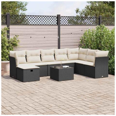 Set Divani da Giardino 9 pz con Cuscini Nero in Polyrattan - Foto 2