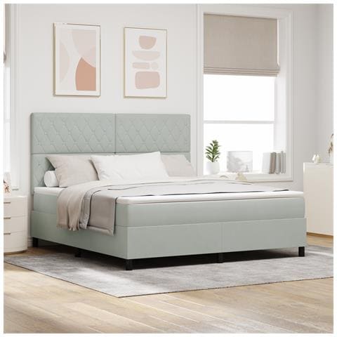 Letto a Castello con Materasso Grigio Chiaro Super King in Velluto - Foto 2