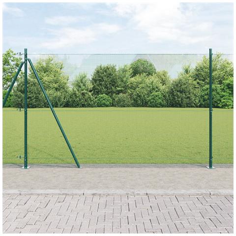 Recinzione in Filo Saldato con 13 Pali Flangiati Verde 1.5x50 m Acciaio - Foto 2