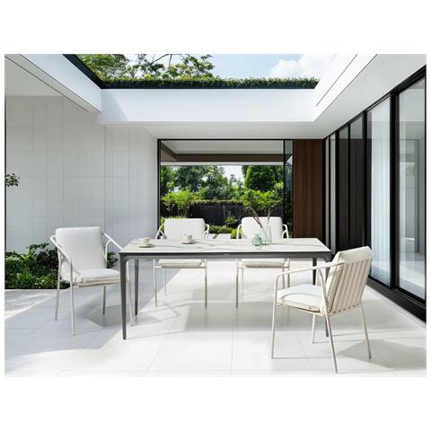 Tavolo Da Pranzo Da Giardino Sovareto 180 Cm 90 Cm Effetto Marmo Marmo Bianco - Foto 1