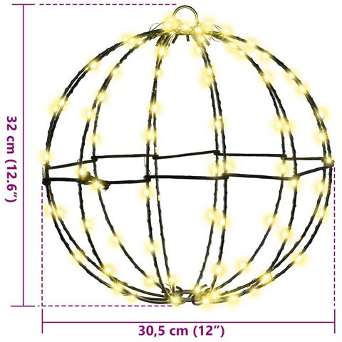 Palla con 192 LED 2 pcs Bianco caldo 30 cm Metallo - Foto 8