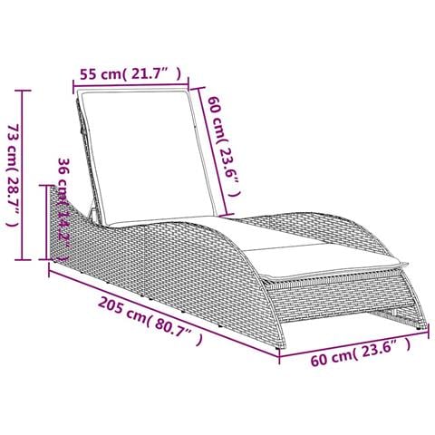 Lettino Prendisole con Cuscino Grigio 60x205x73 cm in Polyrattan - Foto 9