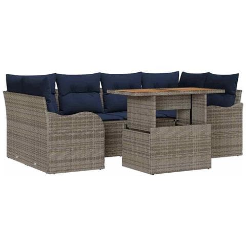 Set Divano da Giardino 7 pz grigio e blu navy - Foto 1
