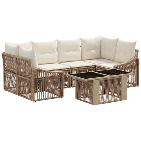 Set Divano da Giardino 7 pz Beige e Bianco Crema polyrattan - Foto 1