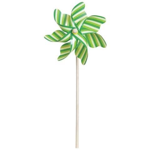 10 Girandole A Vento Strisce Verde Bianco Scaccia Uccelli 21 Cm - Foto 1