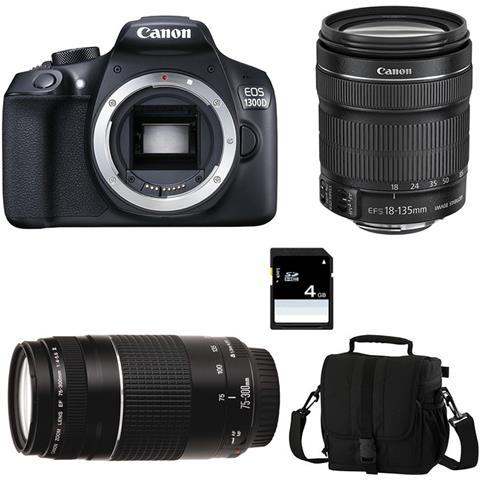 EOS 1300D + 18-135 f3.5-5.6 IS STM + EF 75-300mm f / 4.0-5.6 III + Sac + Carte SD 4Go - Foto 1