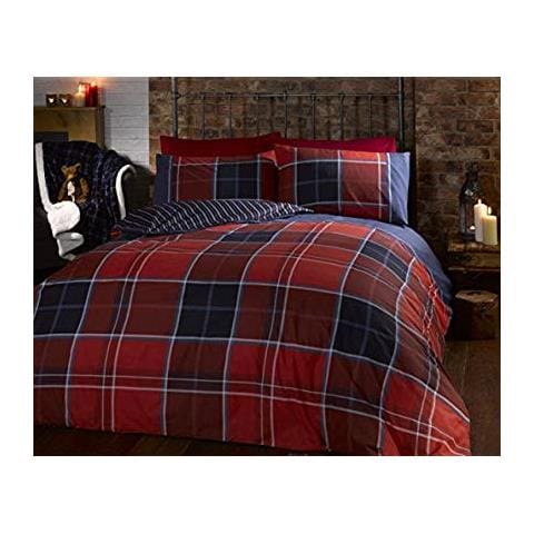 Trapunta Per Letto Singolo Copripiumino E Federe Per Letto Matrimoniale Reversibile, Set Di Lenzuola, Motivo Scozzese, Colore: Rosso - Foto 2
