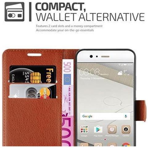 Custodia Compatibile Con Huawei P10 In Marrone Pastello - Coperchio Protettiva Con Chiusura Magnetica, Funzione Stand E Tasca Per Le Carte - Foto 2